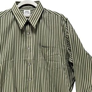 John Henry Button Down Shirt Mens 17 34-35 Green Tan Striped Office Vintage 70's